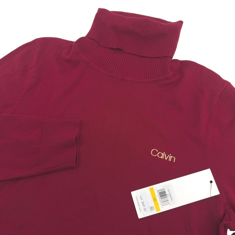 Calvin Klein Turtleneck Sweater Womens M Burgundy Logo Pullover Knit NEW *Flaws